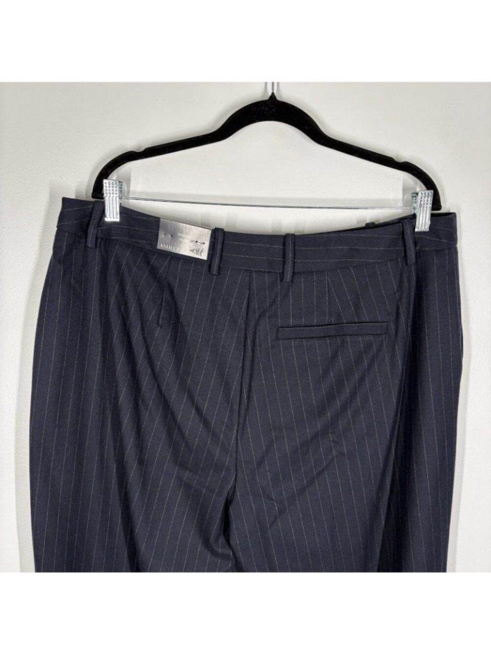 Ashley Graham Women Plus Sz 14W Navy Pin Stripe Mid-Rise Wide Leg Trouser NWT - Picture 10 of 14